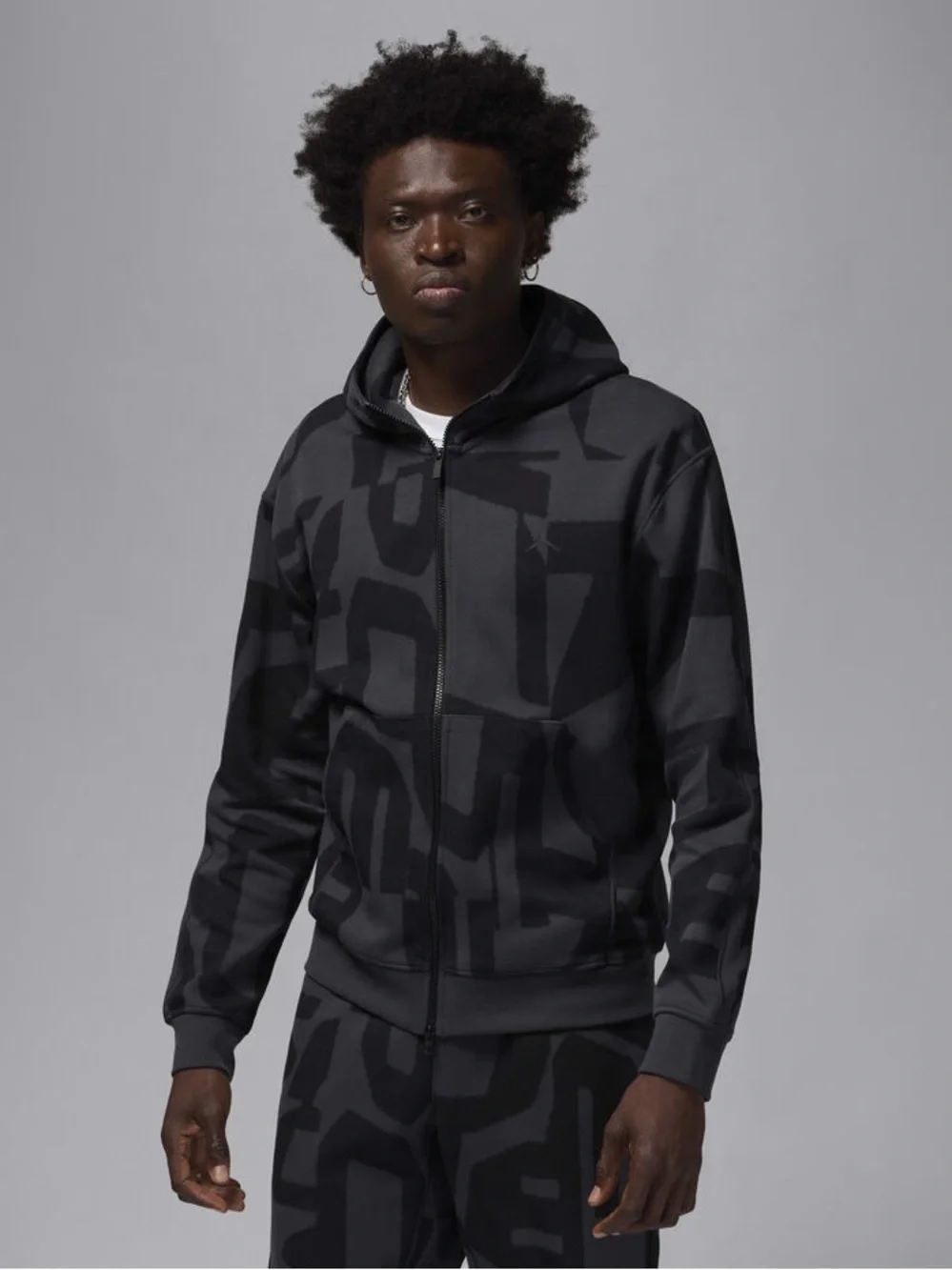 Nike JORDAN Men’s Full Zip Hooded Hoodie Black/Gray Geometric Size XL FV8620-010